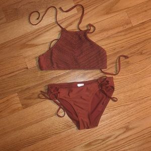 Crochet Halter High Neck Bikini Top and Bottom